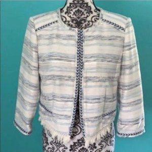 White House Black Market Fringe Blue Striped Blazer Jacket 6